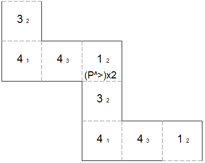 template for square tetraflexagon with generating sequence (P^>)x2